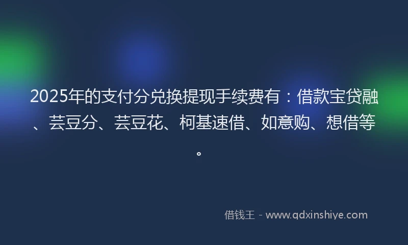 2025年的支付分兑换提现手续费有：借款宝贷融、芸豆分、芸豆花、柯基速借、如意购、想借等。
