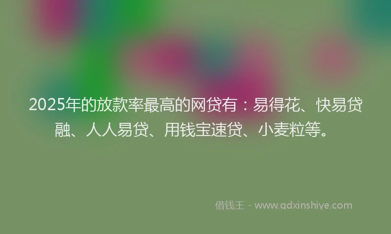 2025年的放款率最高的网贷有：易得花、快易贷融、人人易贷、用钱宝速贷、小麦粒等。