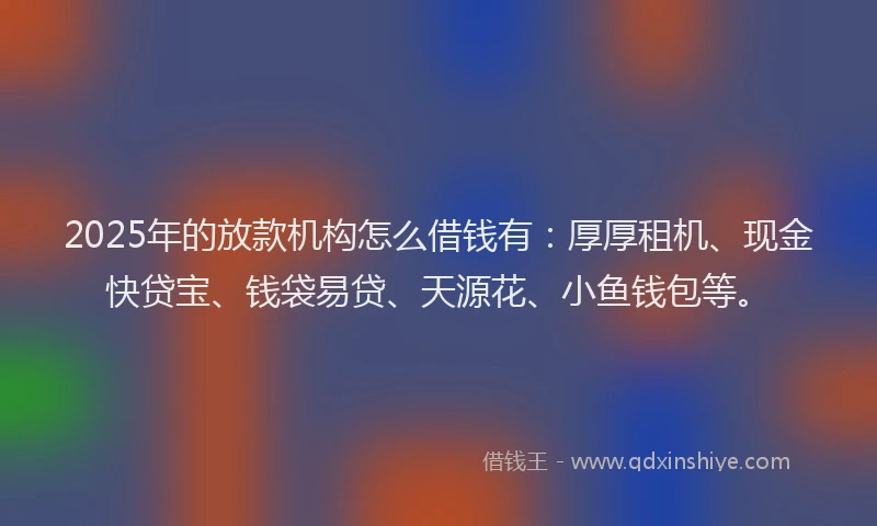 2025年的放款机构怎么借钱有：厚厚租机、现金快贷宝、钱袋易贷、天源花、小鱼钱包等。