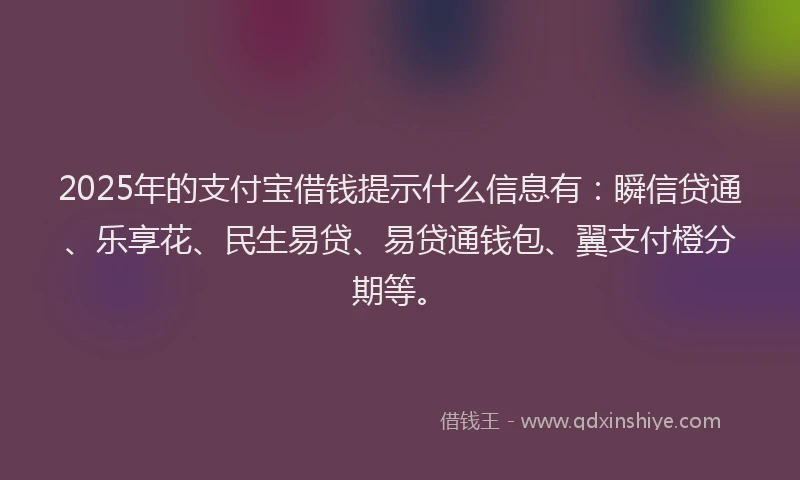 2025年的支付宝借钱提示什么信息有：瞬信贷通、乐享花、民生易贷、易贷通钱包、翼支付橙分期等。