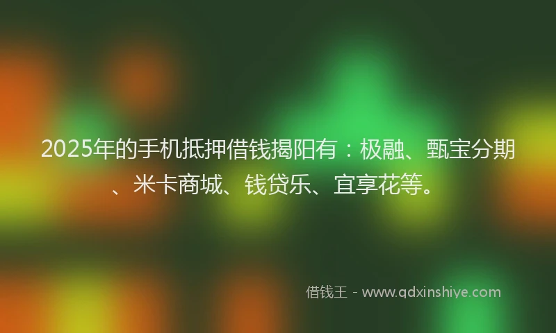 2025年的手机抵押借钱揭阳有：极融、甄宝分期、米卡商城、钱贷乐、宜享花等。