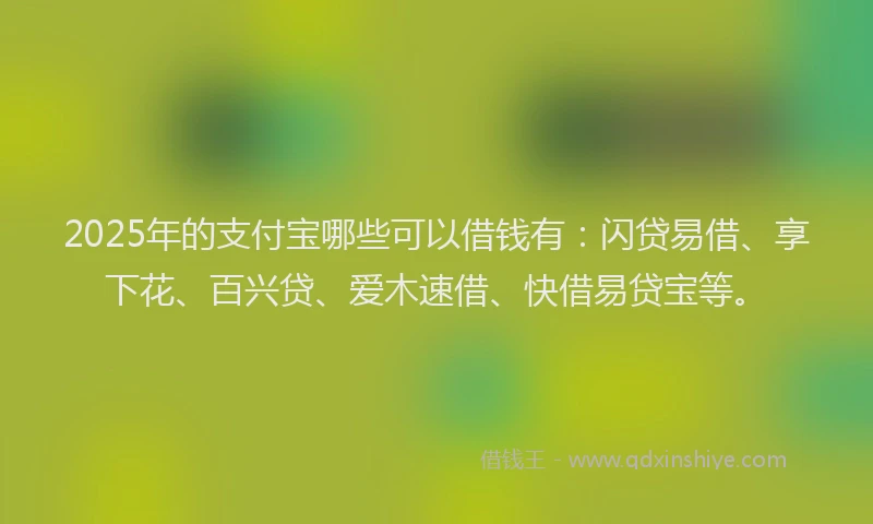 2025年的支付宝哪些可以借钱有：闪贷易借、享下花、百兴贷、爱木速借、快借易贷宝等。