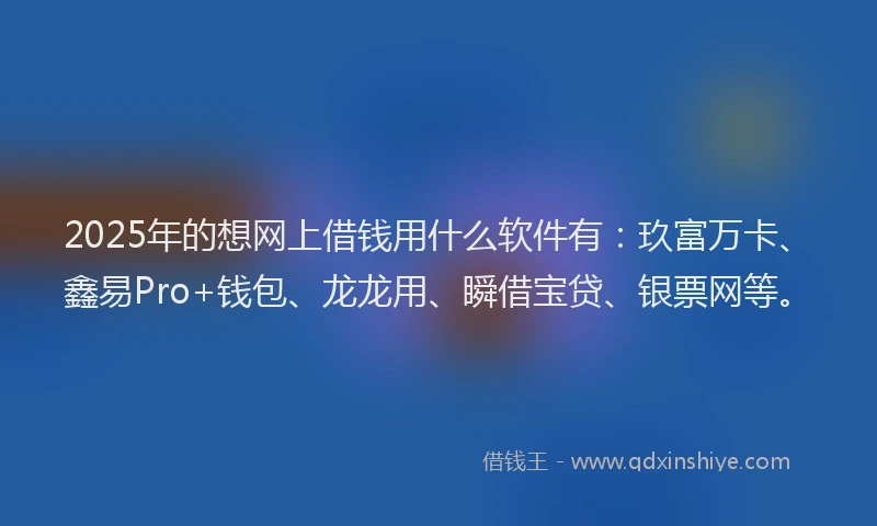 2025年的想网上借钱用什么软件有：玖富万卡、鑫易Pro+钱包、龙龙用、瞬借宝贷、银票网等。