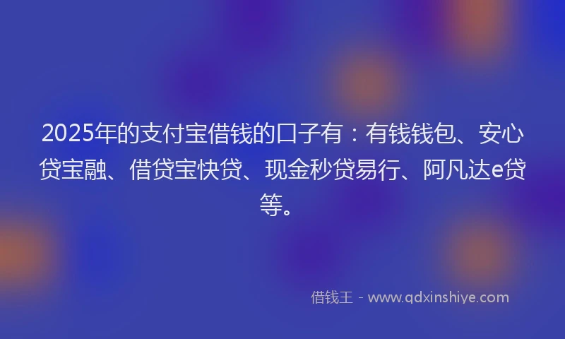 2025年的支付宝借钱的口子有：有钱钱包、安心贷宝融、借贷宝快贷、现金秒贷易行、阿凡达e贷等。
