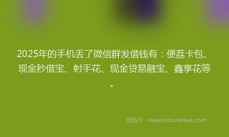 2025年的手机丢了微信群发借钱有：便荔卡包、现金秒借宝、射手花、现金贷易融宝、鑫享花等。