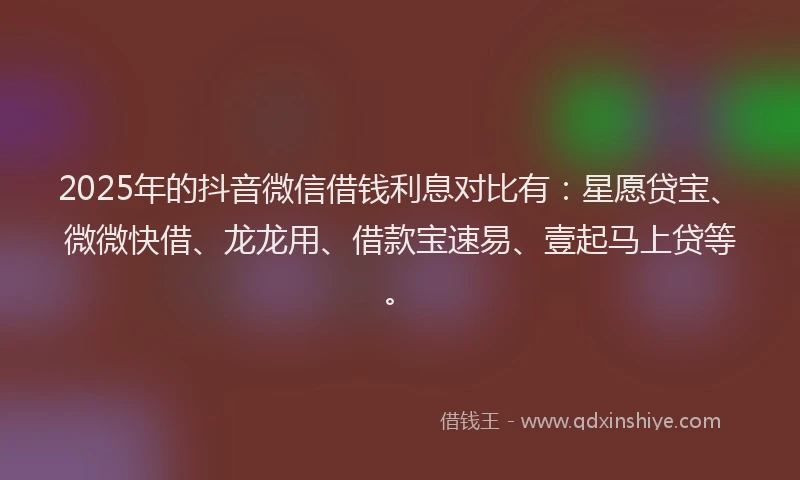 2025年的抖音微信借钱利息对比有：星愿贷宝、微微快借、龙龙用、借款宝速易、壹起马上贷等。