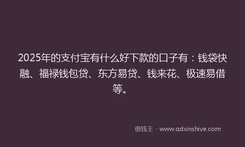 2025年的支付宝有什么好下款的口子有：钱袋快融、福禄钱包贷、东方易贷、钱来花、极速易借等。