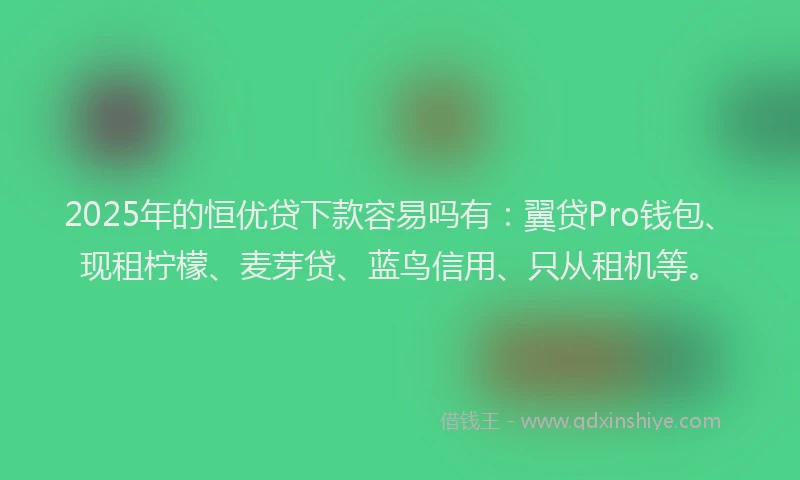 2025年的恒优贷下款容易吗有：翼贷Pro钱包、现租柠檬、麦芽贷、蓝鸟信用、只从租机等。