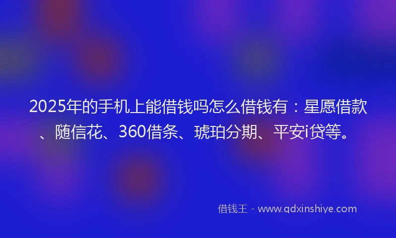 2025年的手机上能借钱吗怎么借钱有：星愿借款、随信花、360借条、琥珀分期、平安i贷等。