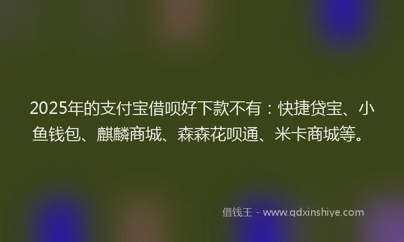 2025年的支付宝借呗好下款不有：快捷贷宝、小鱼钱包、麒麟商城、森森花呗通、米卡商城等。