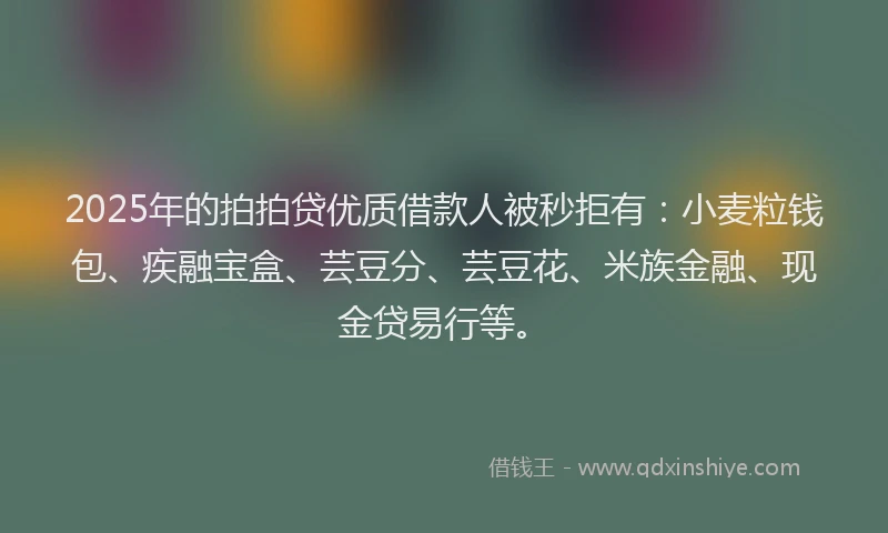 2025年的拍拍贷优质借款人被秒拒有：小麦粒钱包、疾融宝盒、芸豆分、芸豆花、米族金融、现金贷易行等。
