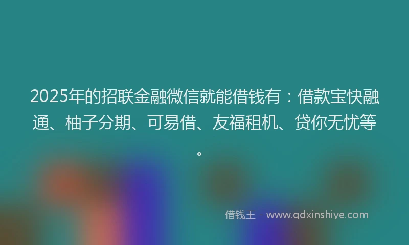 2025年的招联金融微信就能借钱有：借款宝快融通、柚子分期、可易借、友福租机、贷你无忧等。