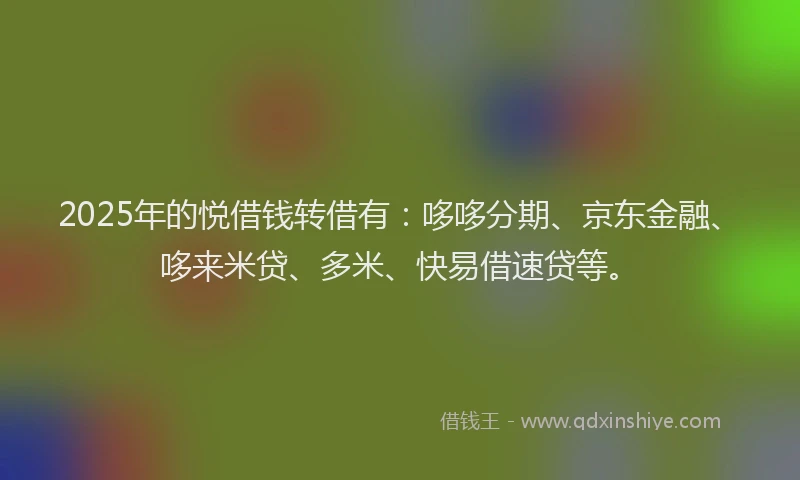 2025年的悦借钱转借有：哆哆分期、京东金融、哆来米贷、多米、快易借速贷等。