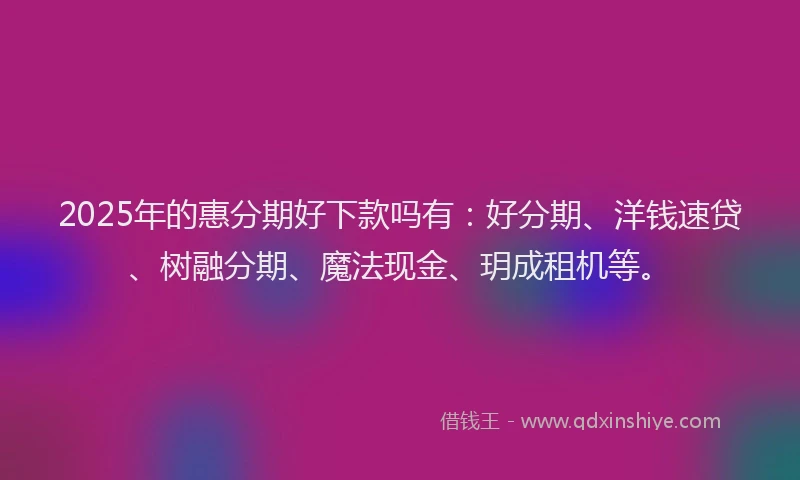 2025年的惠分期好下款吗有：好分期、洋钱速贷、树融分期、魔法现金、玥成租机等。
