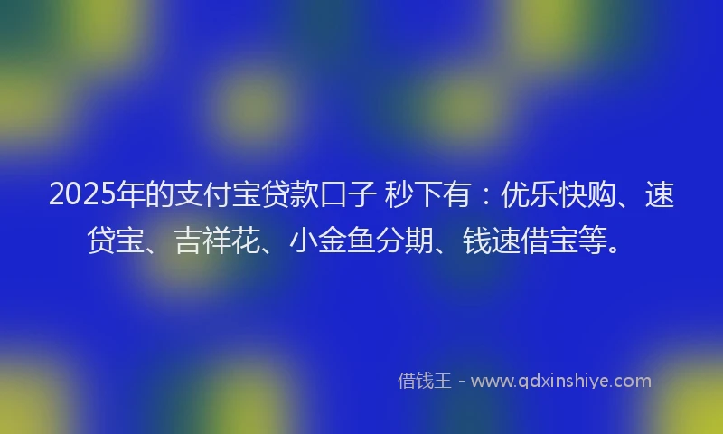 2025年的支付宝贷款口子 秒下有：优乐快购、速贷宝、吉祥花、小金鱼分期、钱速借宝等。