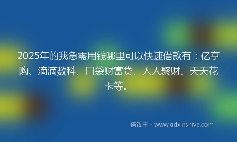 2025年的我急需用钱哪里可以快速借款有：亿享购、滴滴数科、口袋财富贷、人人聚财、天天花卡等。