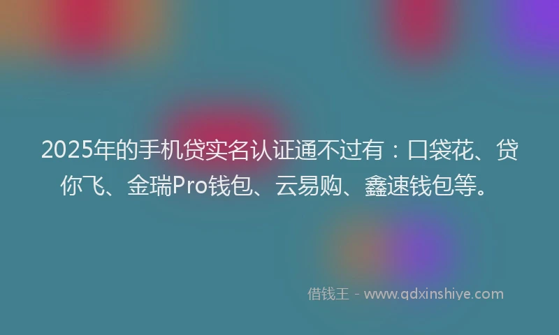 2025年的手机贷实名认证通不过有：口袋花、贷你飞、金瑞Pro钱包、云易购、鑫速钱包等。