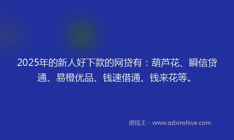 2025年的新人好下款的网贷有：葫芦花、瞬信贷通、易橙优品、钱速借通、钱来花等。