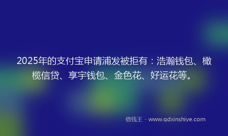 2025年的支付宝申请浦发被拒有：浩瀚钱包、橄榄信贷、享宇钱包、金色花、好运花等。