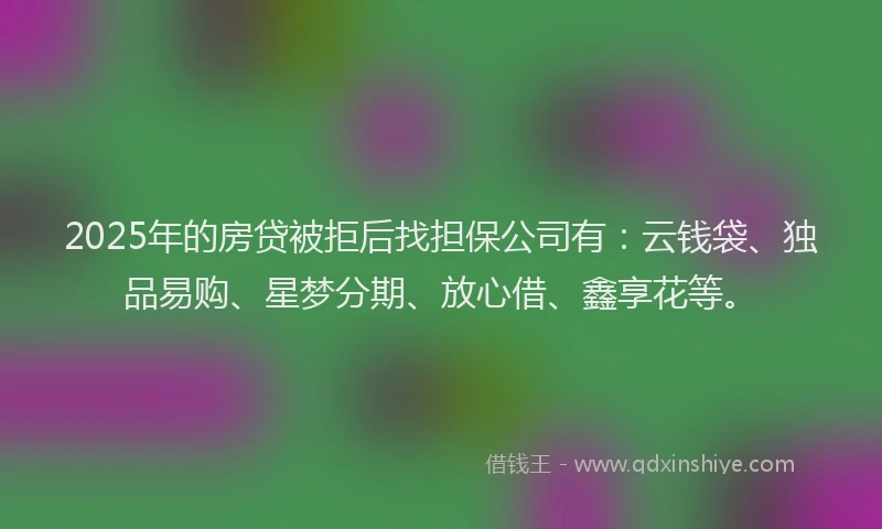 2025年的房贷被拒后找担保公司有：云钱袋、独品易购、星梦分期、放心借、鑫享花等。