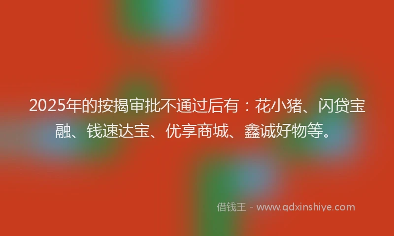 2025年的按揭审批不通过后有：花小猪、闪贷宝融、钱速达宝、优享商城、鑫诚好物等。