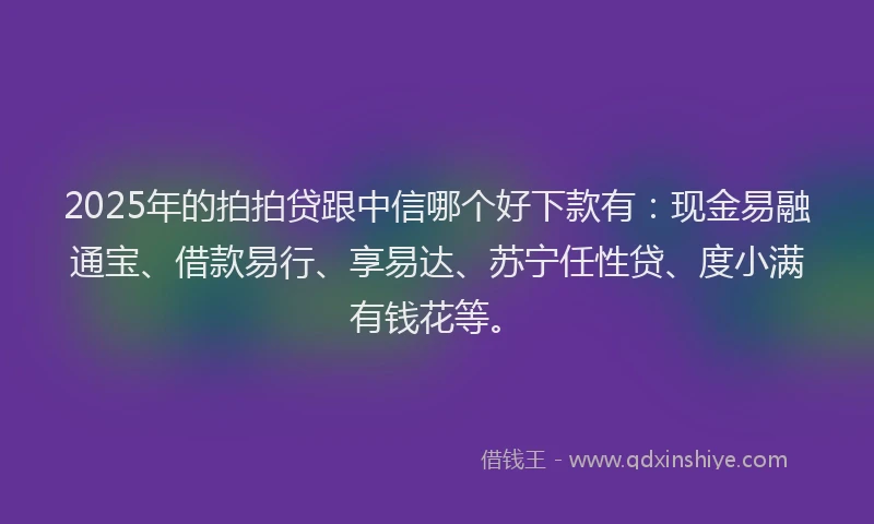 2025年的拍拍贷跟中信哪个好下款有：现金易融通宝、借款易行、享易达、苏宁任性贷、度小满有钱花等。
