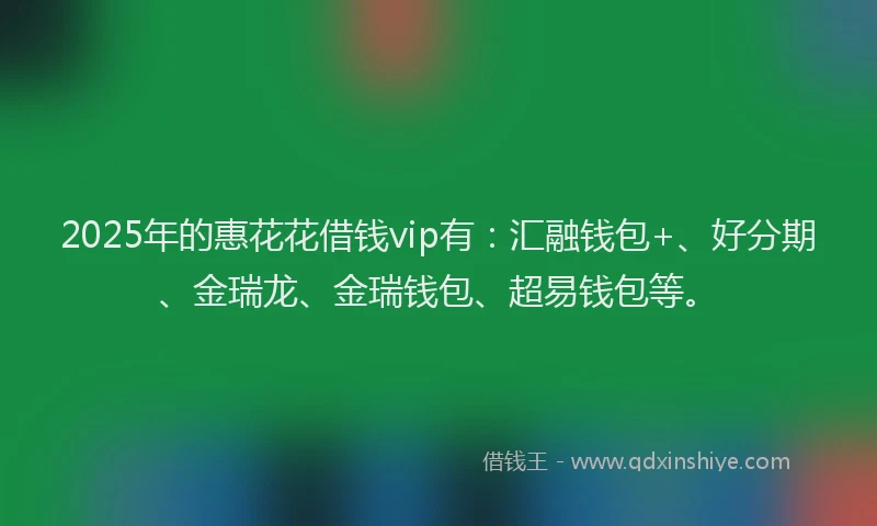 2025年的惠花花借钱vip有：汇融钱包+、好分期、金瑞龙、金瑞钱包、超易钱包等。