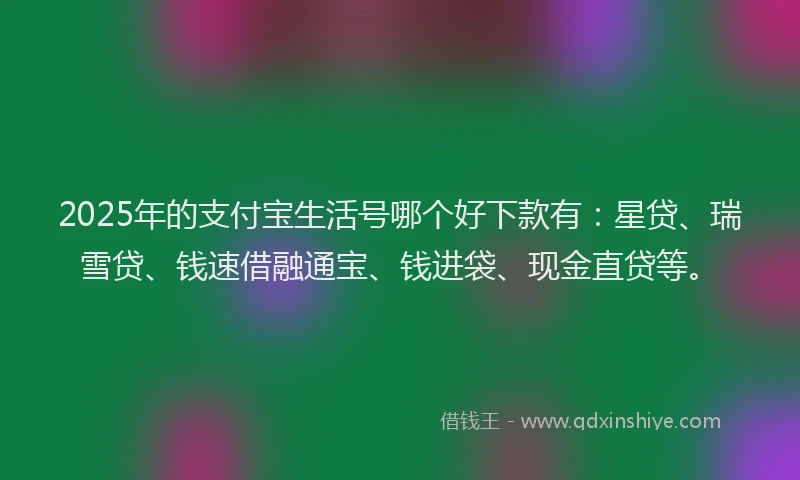 2025年的支付宝生活号哪个好下款有：星贷、瑞雪贷、钱速借融通宝、钱进袋、现金直贷等。