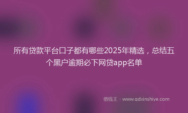 所有贷款平台口子都有哪些2025年精选，总结五个黑户逾期必下网贷app名单