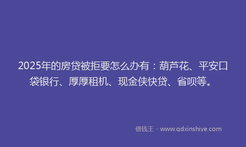 2025年的房贷被拒要怎么办有：葫芦花、平安口袋银行、厚厚租机、现金侠快贷、省呗等。