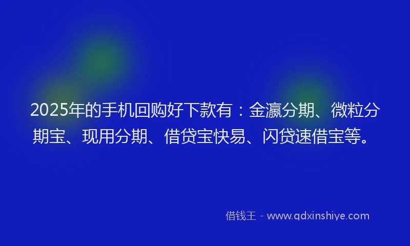 2025年的手机回购好下款有：金瀛分期、微粒分期宝、现用分期、借贷宝快易、闪贷速借宝等。