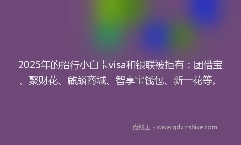 2025年的招行小白卡visa和银联被拒有：团借宝、聚财花、麒麟商城、智享宝钱包、新一花等。