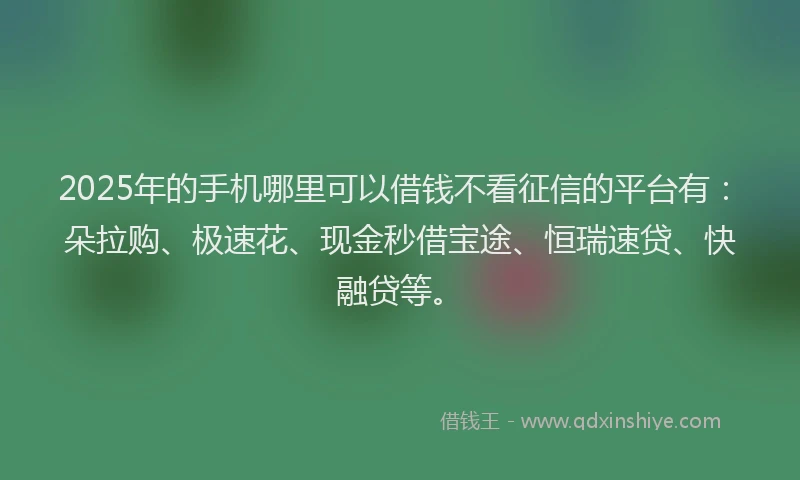 2025年的手机哪里可以借钱不看征信的平台有：朵拉购、极速花、现金秒借宝途、恒瑞速贷、快融贷等。