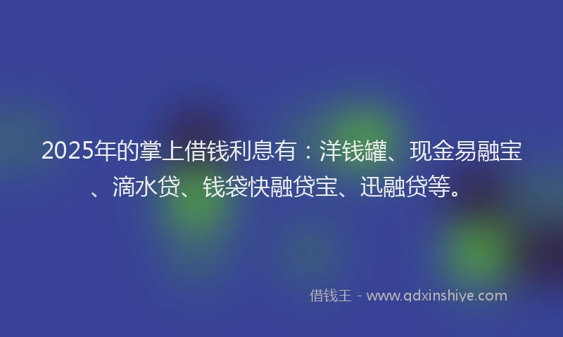 2025年的掌上借钱利息有：洋钱罐、现金易融宝、滴水贷、钱袋快融贷宝、迅融贷等。