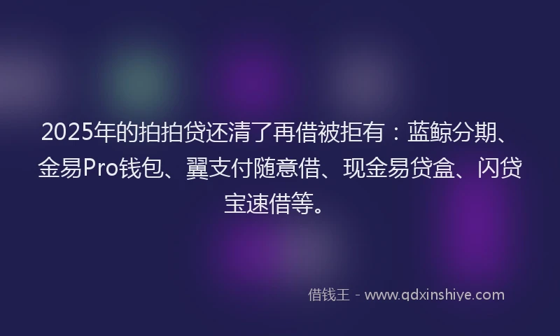 2025年的拍拍贷还清了再借被拒有：蓝鲸分期、金易Pro钱包、翼支付随意借、现金易贷盒、闪贷宝速借等。
