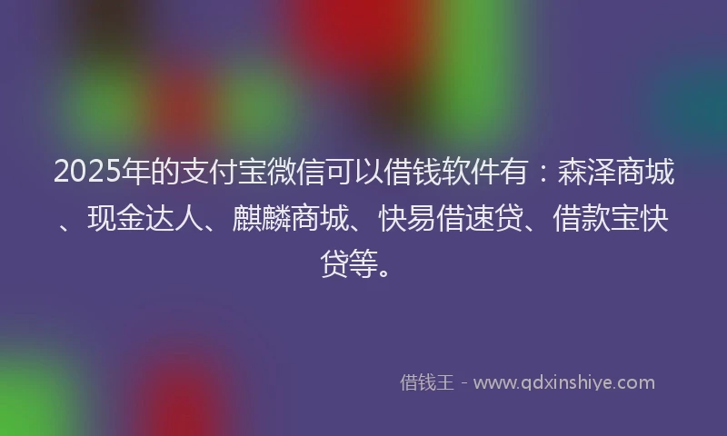 2025年的支付宝微信可以借钱软件有：森泽商城、现金达人、麒麟商城、快易借速贷、借款宝快贷等。