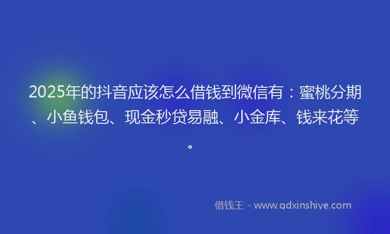 2025年的抖音应该怎么借钱到微信有：蜜桃分期、小鱼钱包、现金秒贷易融、小金库、钱来花等。