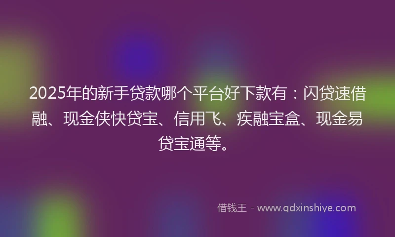 2025年的新手贷款哪个平台好下款有：闪贷速借融、现金侠快贷宝、信用飞、疾融宝盒、现金易贷宝通等。