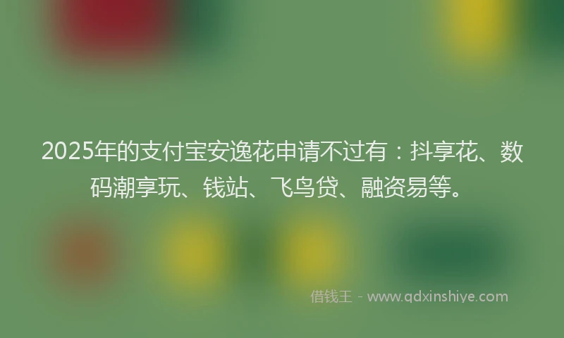 2025年的支付宝安逸花申请不过有：抖享花、数码潮享玩、钱站、飞鸟贷、融资易等。