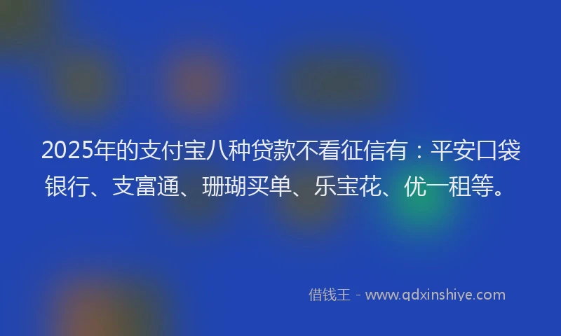 2025年的支付宝八种贷款不看征信有：平安口袋银行、支富通、珊瑚买单、乐宝花、优一租等。
