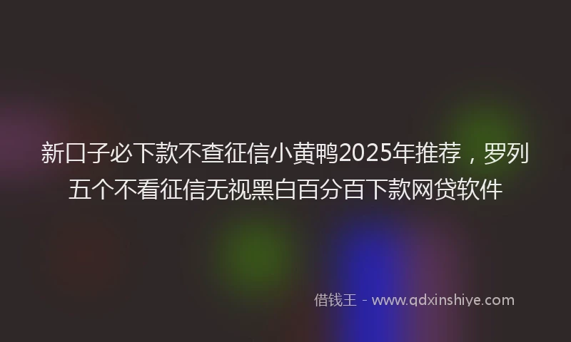 新口子必下款不查征信小黄鸭2025年推荐，罗列五个不看征信无视黑白百分百下款网贷软件