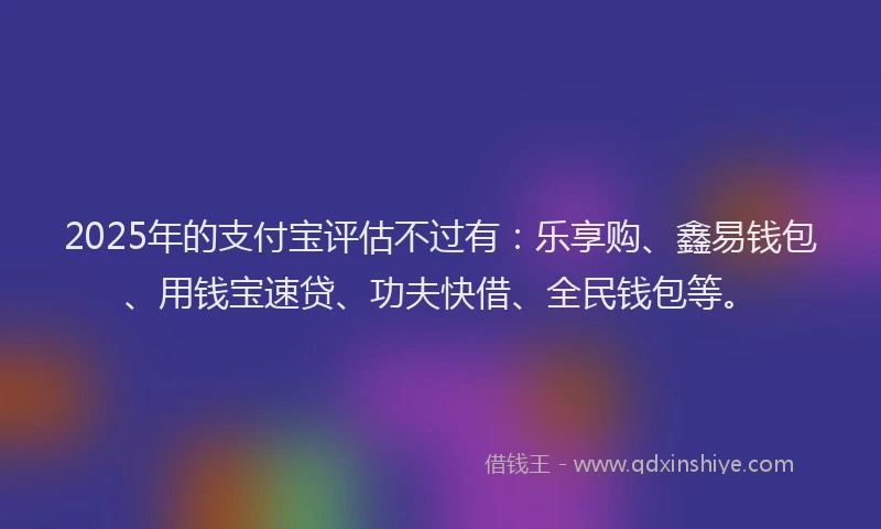 2025年的支付宝评估不过有：乐享购、鑫易钱包、用钱宝速贷、功夫快借、全民钱包等。