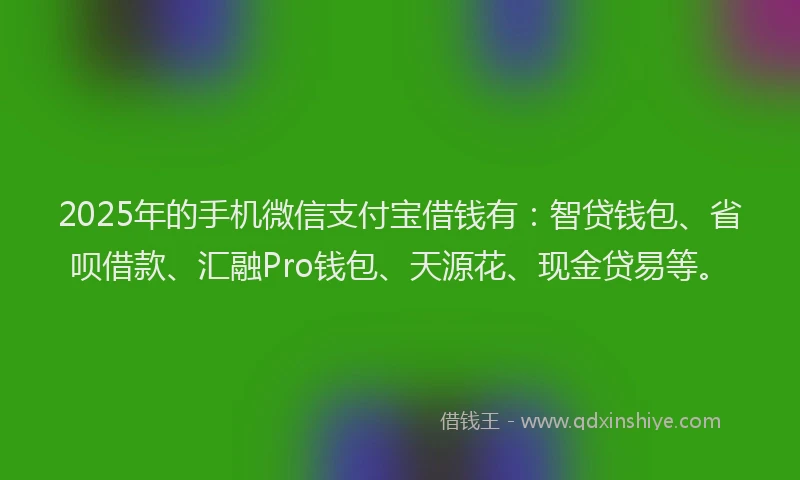2025年的手机微信支付宝借钱有：智贷钱包、省呗借款、汇融Pro钱包、天源花、现金贷易等。
