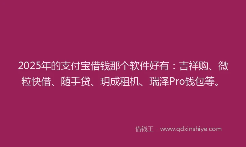 2025年的支付宝借钱那个软件好有：吉祥购、微粒快借、随手贷、玥成租机、瑞泽Pro钱包等。