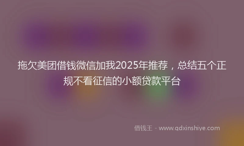 拖欠美团借钱微信加我2025年推荐，总结五个正规不看征信的小额贷款平台