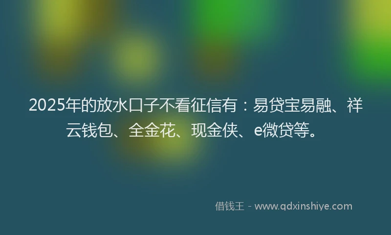 2025年的放水口子不看征信有：易贷宝易融、祥云钱包、全金花、现金侠、e微贷等。
