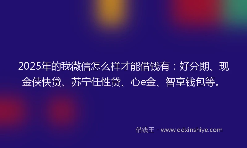 2025年的我微信怎么样才能借钱有：好分期、现金侠快贷、苏宁任性贷、心e金、智享钱包等。
