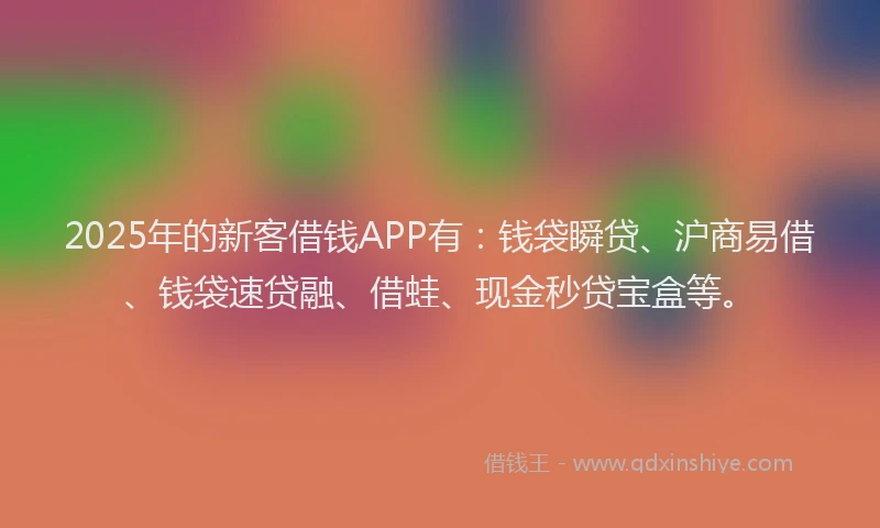 2025年的新客借钱APP有：钱袋瞬贷、沪商易借、钱袋速贷融、借蛙、现金秒贷宝盒等。