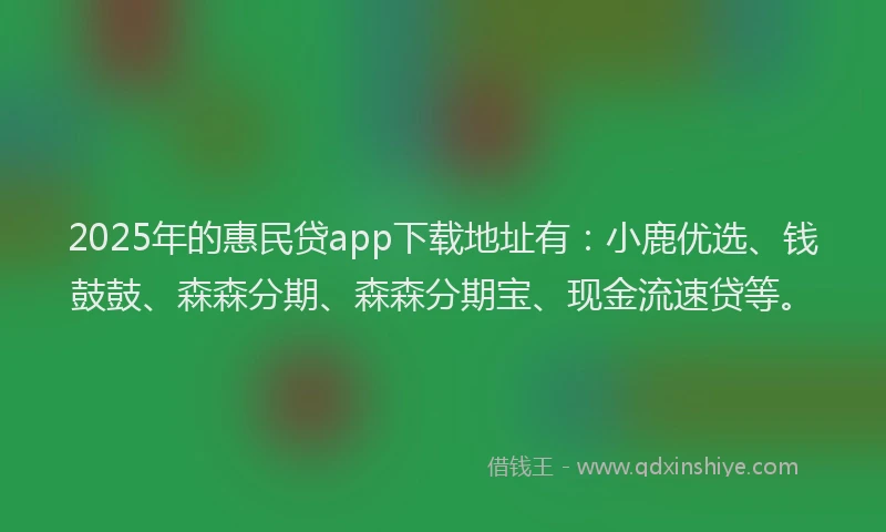 2025年的惠民贷app下载地址有：小鹿优选、钱鼓鼓、森森分期、森森分期宝、现金流速贷等。