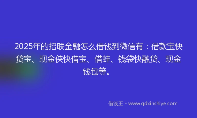 2025年的招联金融怎么借钱到微信有：借款宝快贷宝、现金侠快借宝、借蛙、钱袋快融贷、现金钱包等。